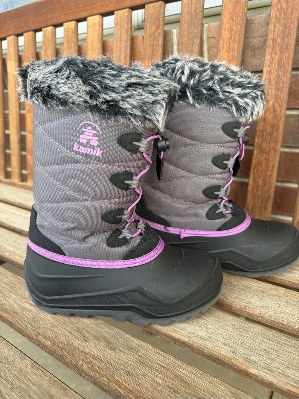 Kamik Kids Black and Purple Faux Fur Snow Boots